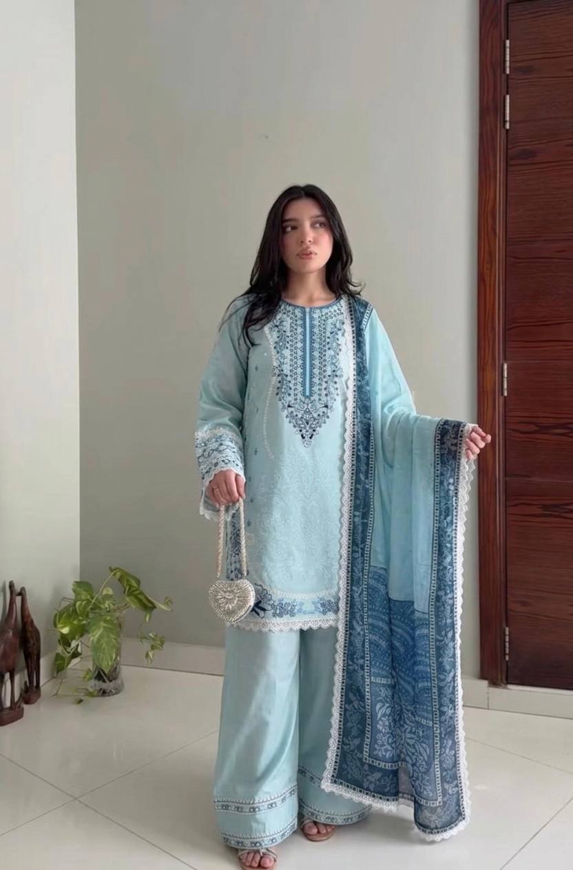 Sky Blue Designer Farshi Palazzo Suit