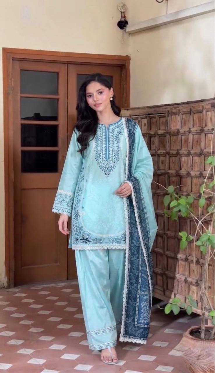 Sky Blue Designer Farshi Palazzo Suit