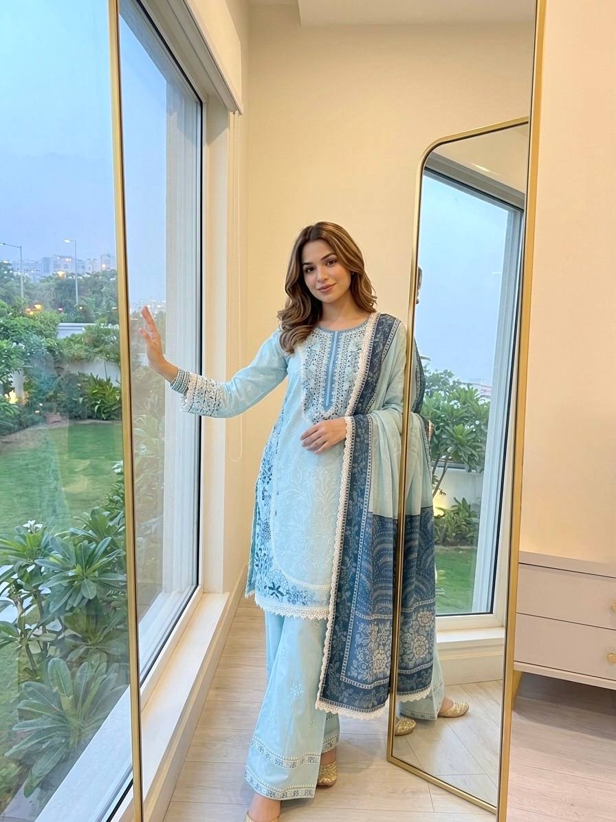 Sky Blue Designer Farshi Palazzo Suit