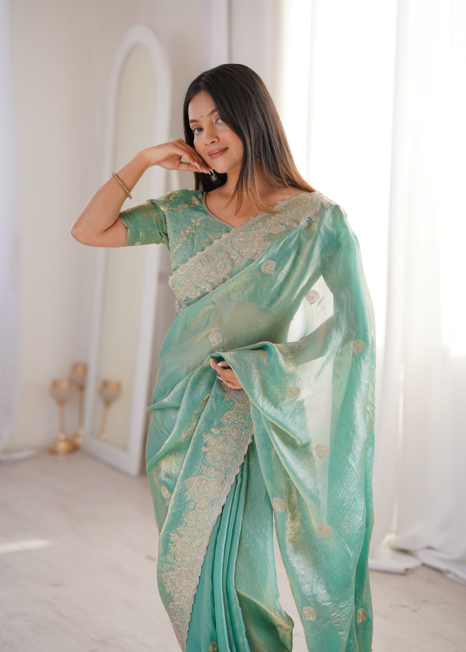 Sky Blue Designer Fendy Crush Saree