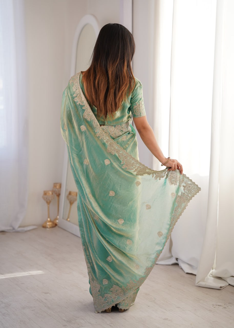 Sky Blue Designer Fendy Crush Saree