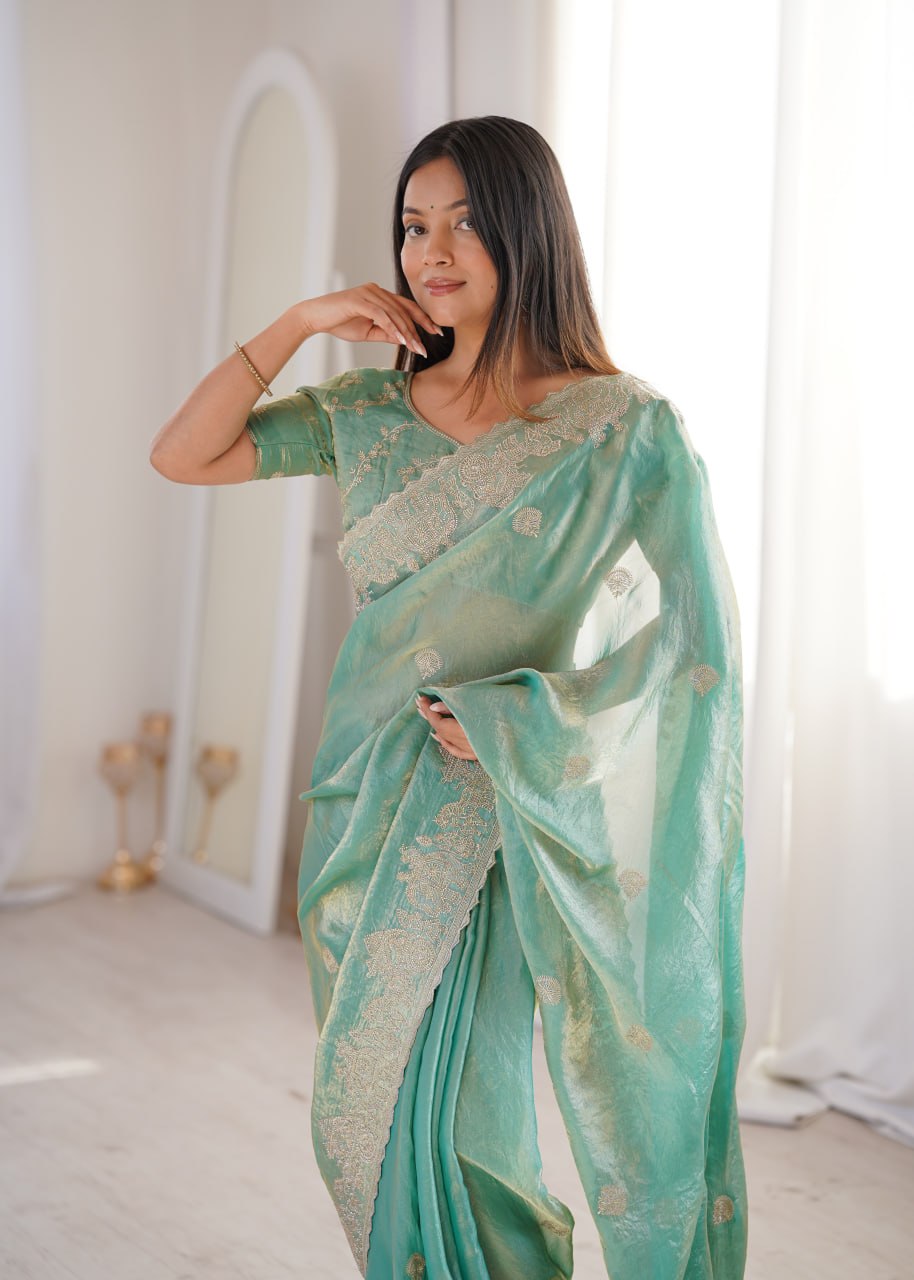 Sky Blue Designer Fendy Crush Saree