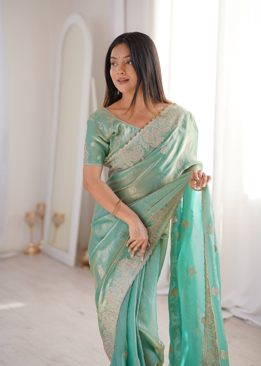 Sky Blue Designer Fendy Crush Saree