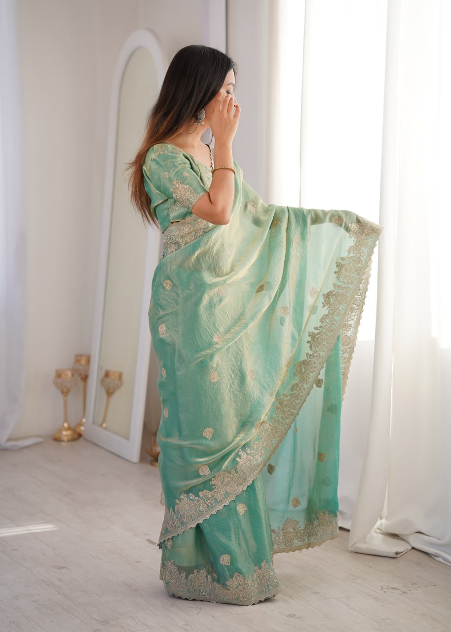 Sky Blue Designer Fendy Crush Saree