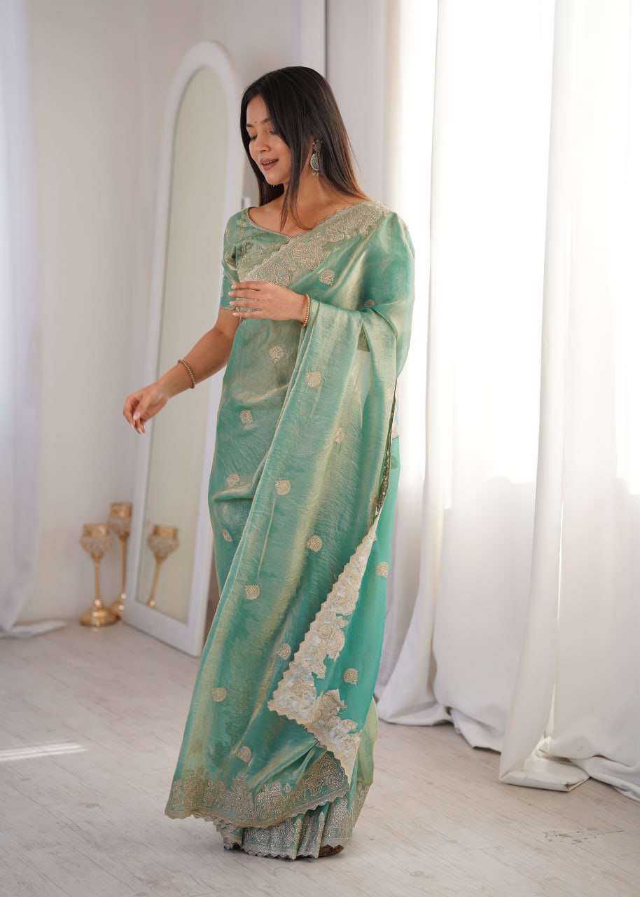 Sky Blue Designer Fendy Crush Saree