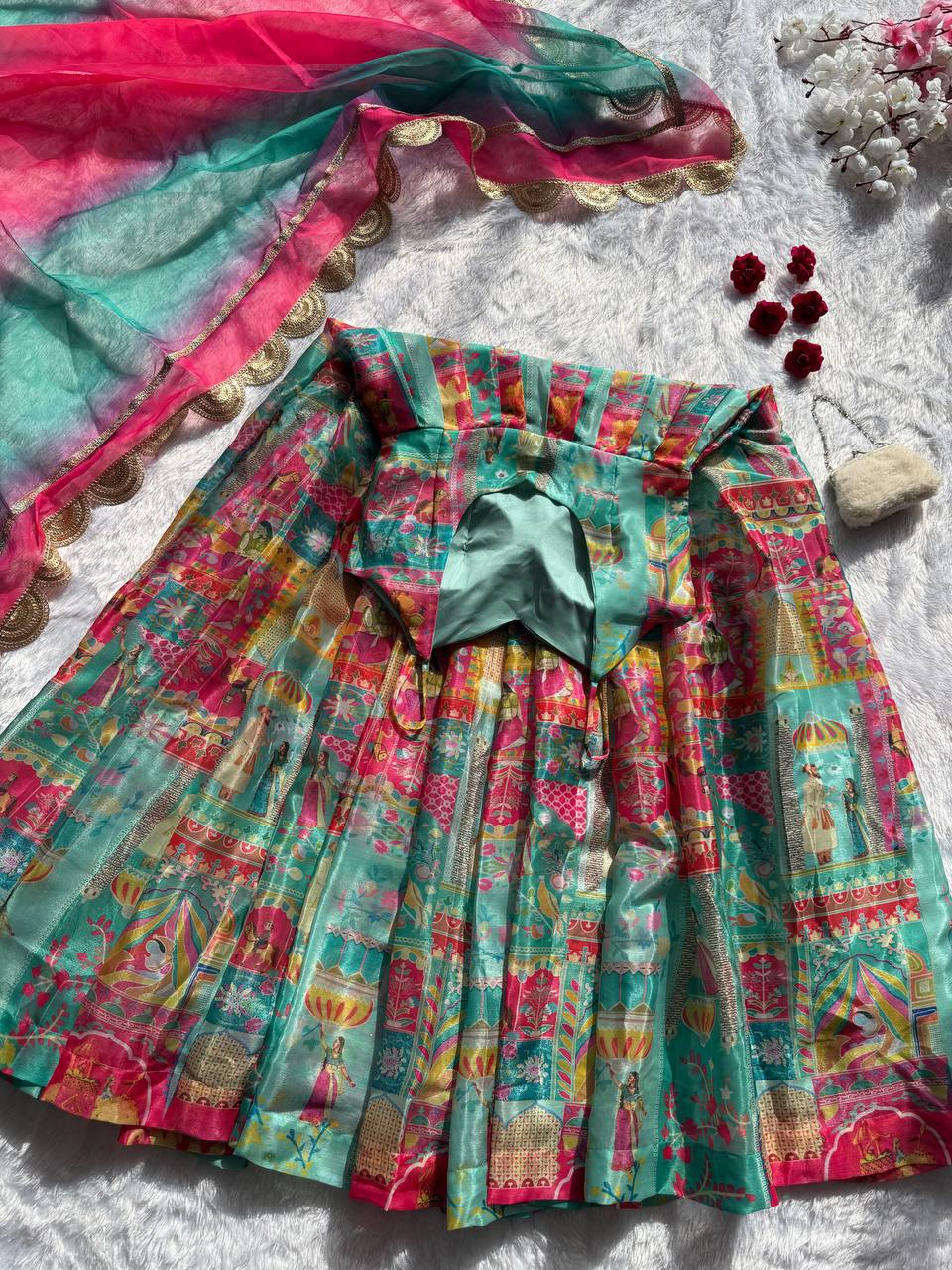 Sky Blue Elegant Jimmy Organza Silk Digital Printed Anarkali Gown with Designer Dupatta – 8 Meter Flair