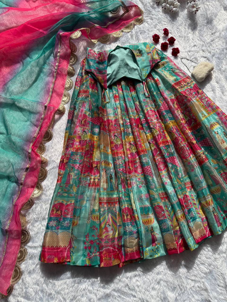 Sky Blue Elegant Jimmy Organza Silk Digital Printed Anarkali Gown with Designer Dupatta – 8 Meter Flair