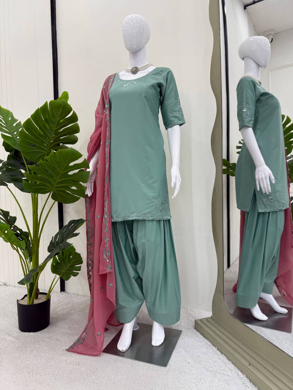 Sky Blue Elegant Natural Crepe Farshi Salwar Suit Set with Thread Work & Georgette Dupatta