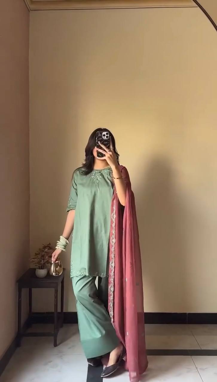 Sky Blue Elegant Natural Crepe Farshi Salwar Suit Set with Thread Work & Georgette Dupatta