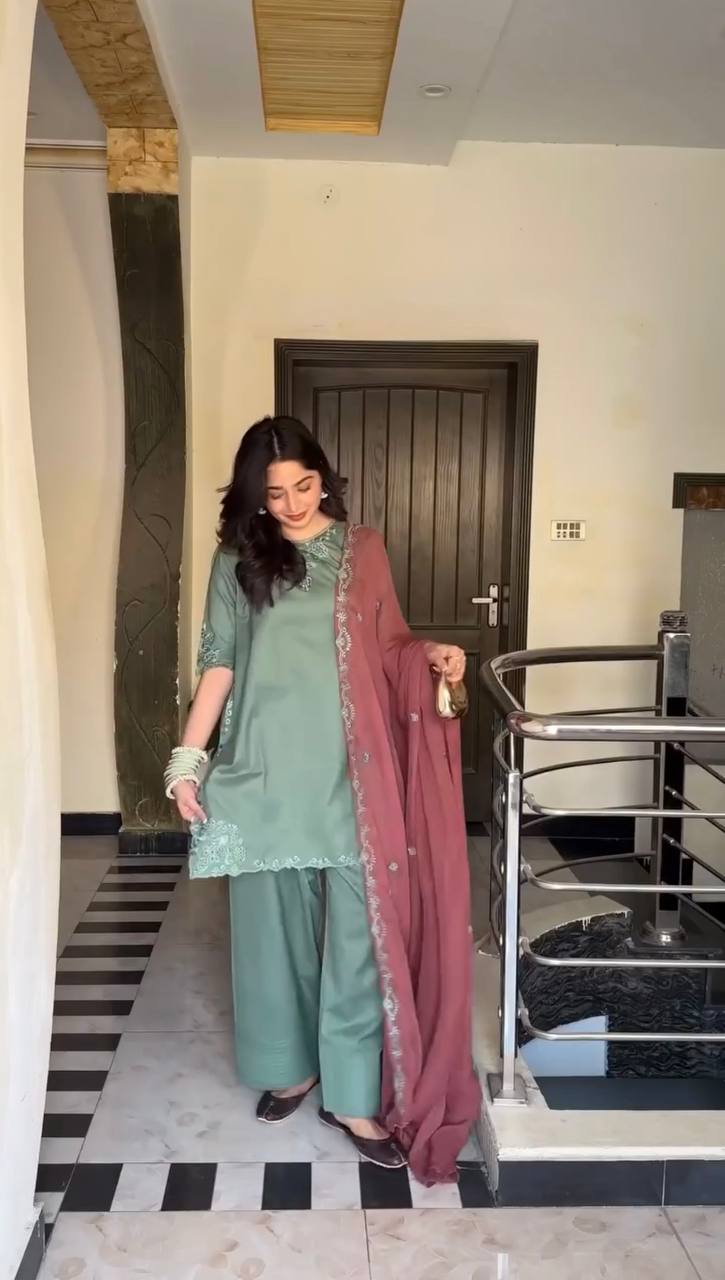 Sky Blue Elegant Natural Crepe Farshi Salwar Suit Set with Thread Work & Georgette Dupatta