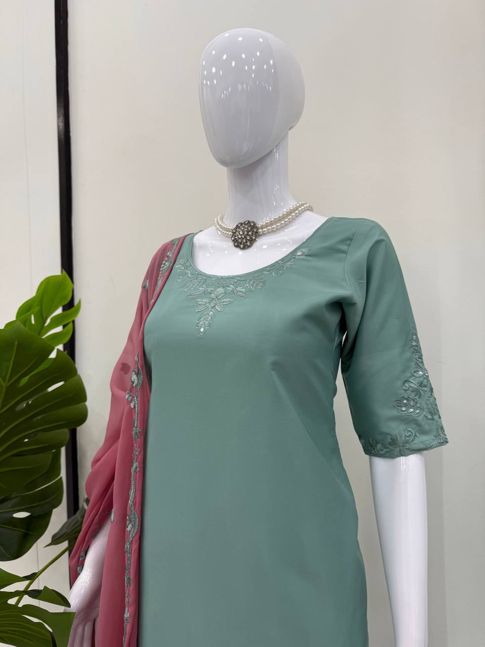 Sky Blue Elegant Natural Crepe Farshi Salwar Suit Set with Thread Work & Georgette Dupatta