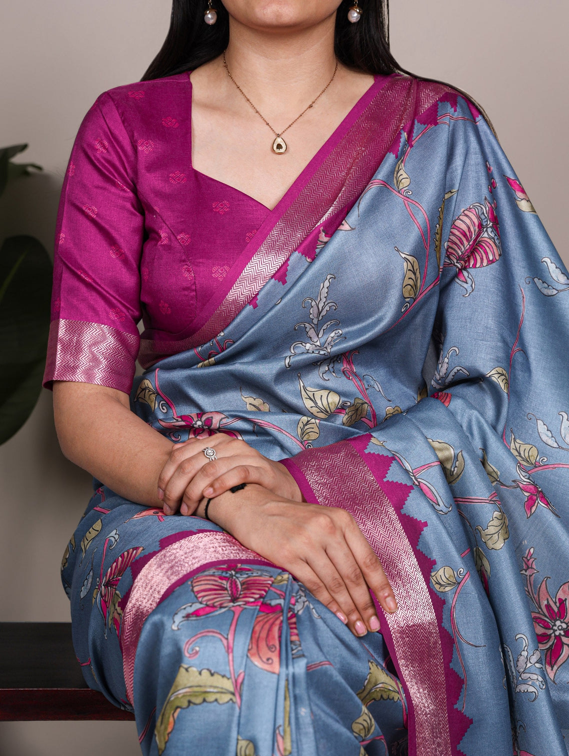 Sky Blue Elegant Printed Silk Saree
