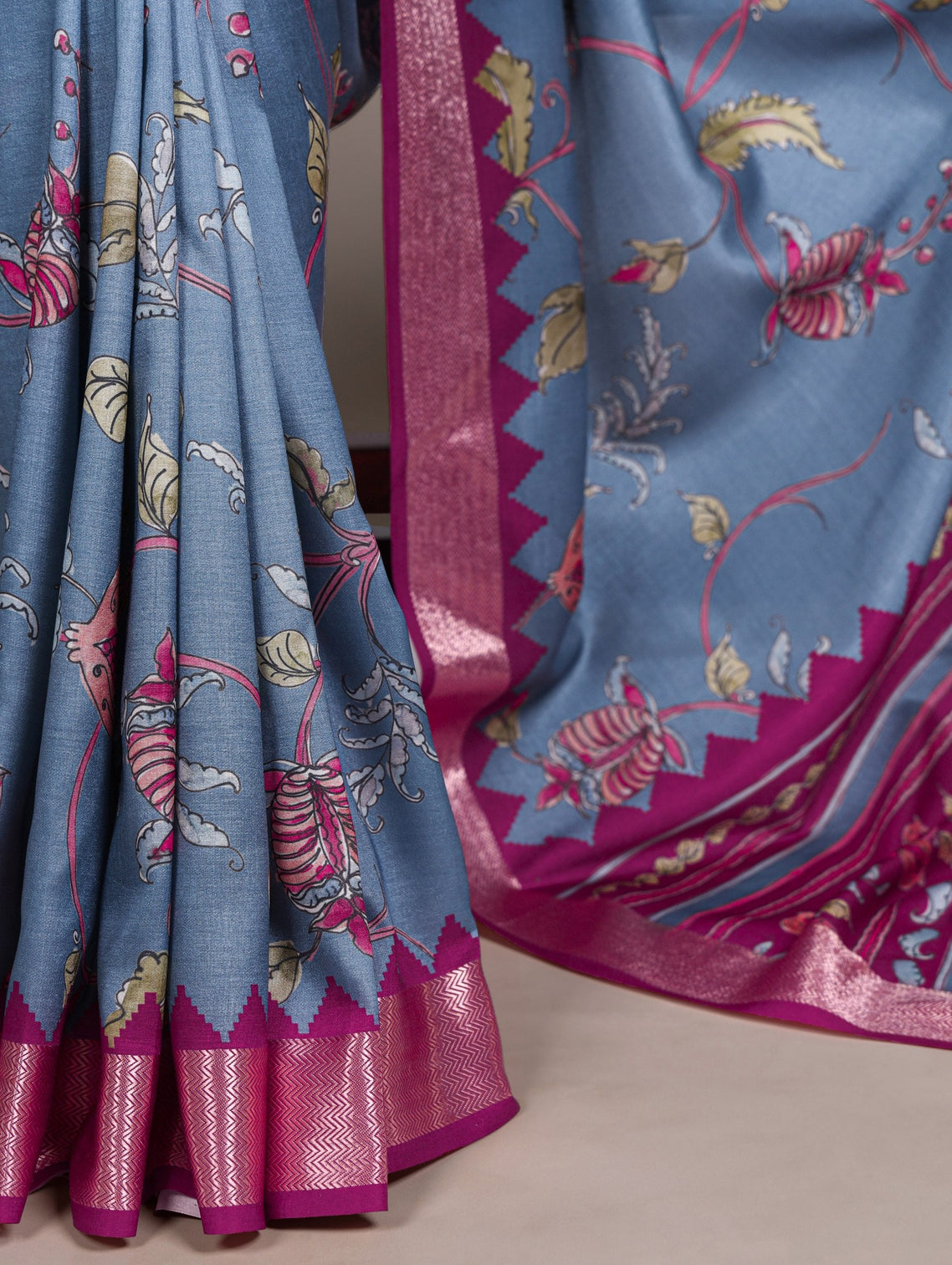 Sky Blue Elegant Printed Silk Saree