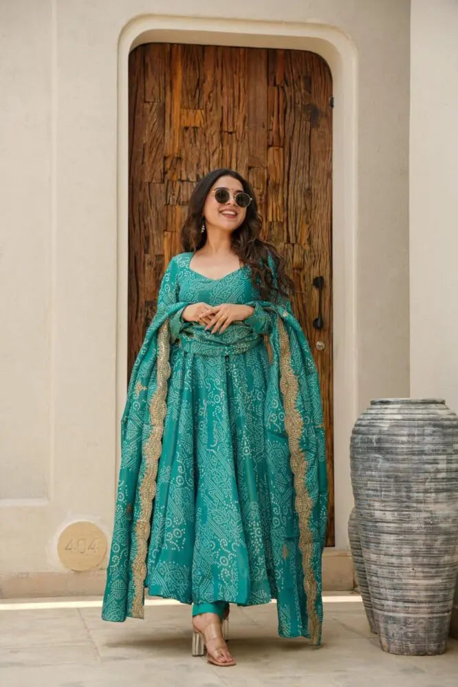 Sky Blue Elegant Two-Tone Banarasi Silk Anarkali Gown with Dupatta Perfect for Festivals & Party Wear