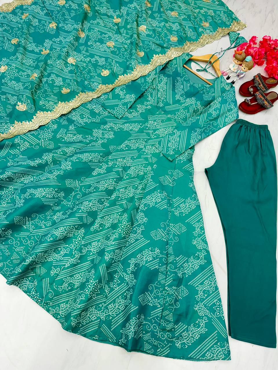 Sky Blue Elegant Two-Tone Banarasi Silk Anarkali Gown with Dupatta Perfect for Festivals & Party Wear