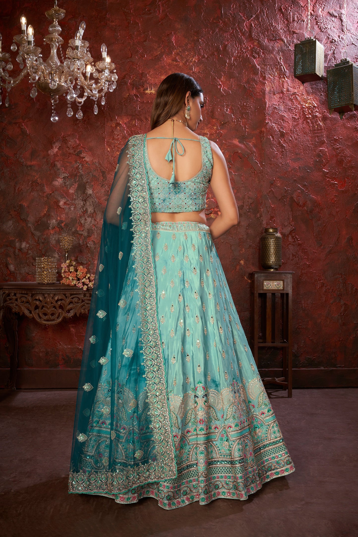 Sky Blue Embroidered Girlish Lehenga Choli Set