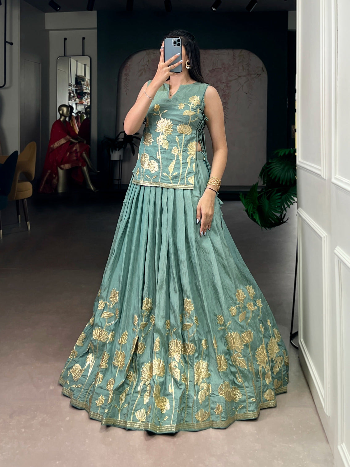 Sky Blue Embroidered Lehenga with Overlay Top