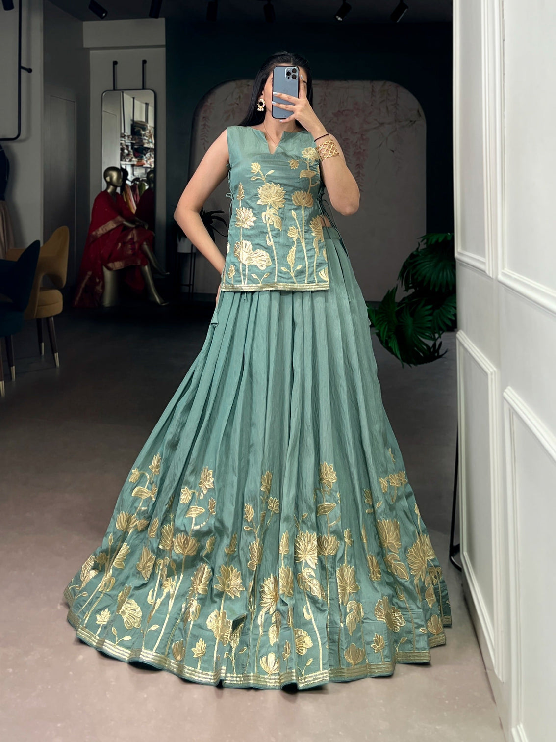 Sky Blue Embroidered Lehenga with Overlay Top