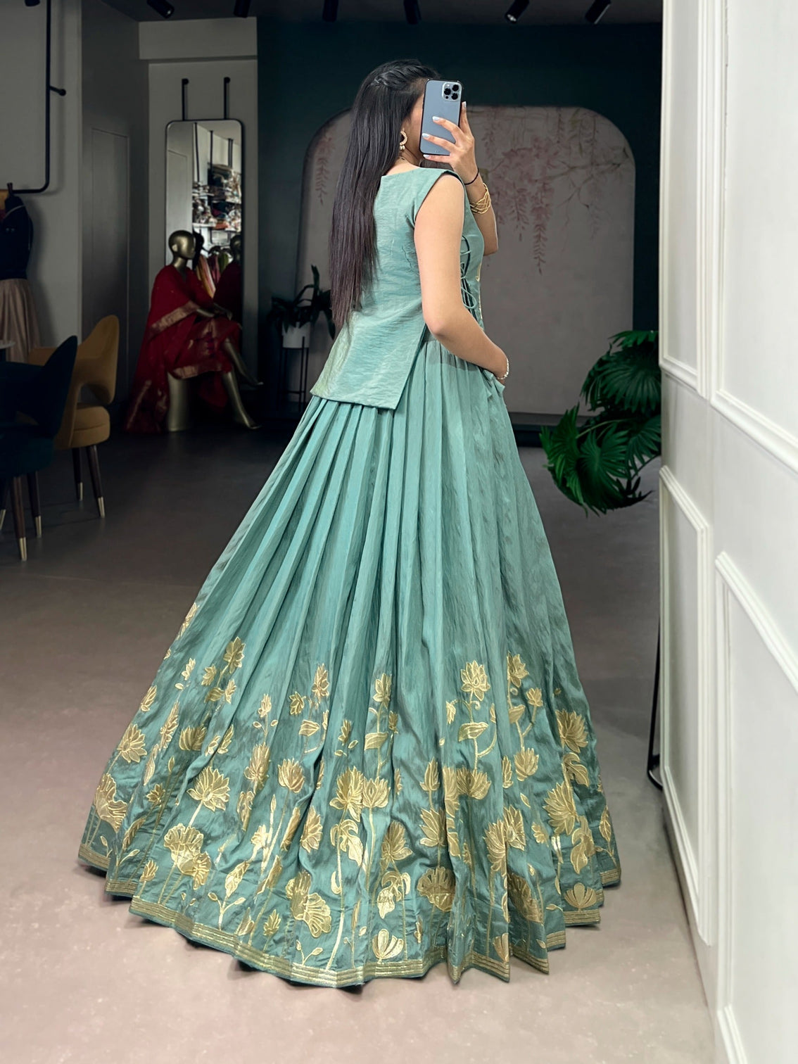 Sky Blue Embroidered Lehenga with Overlay Top