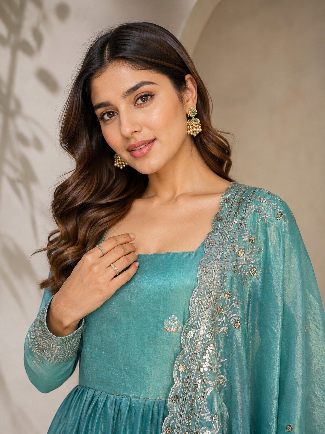 Sky Blue Fandy Satin Anarkali Gown
