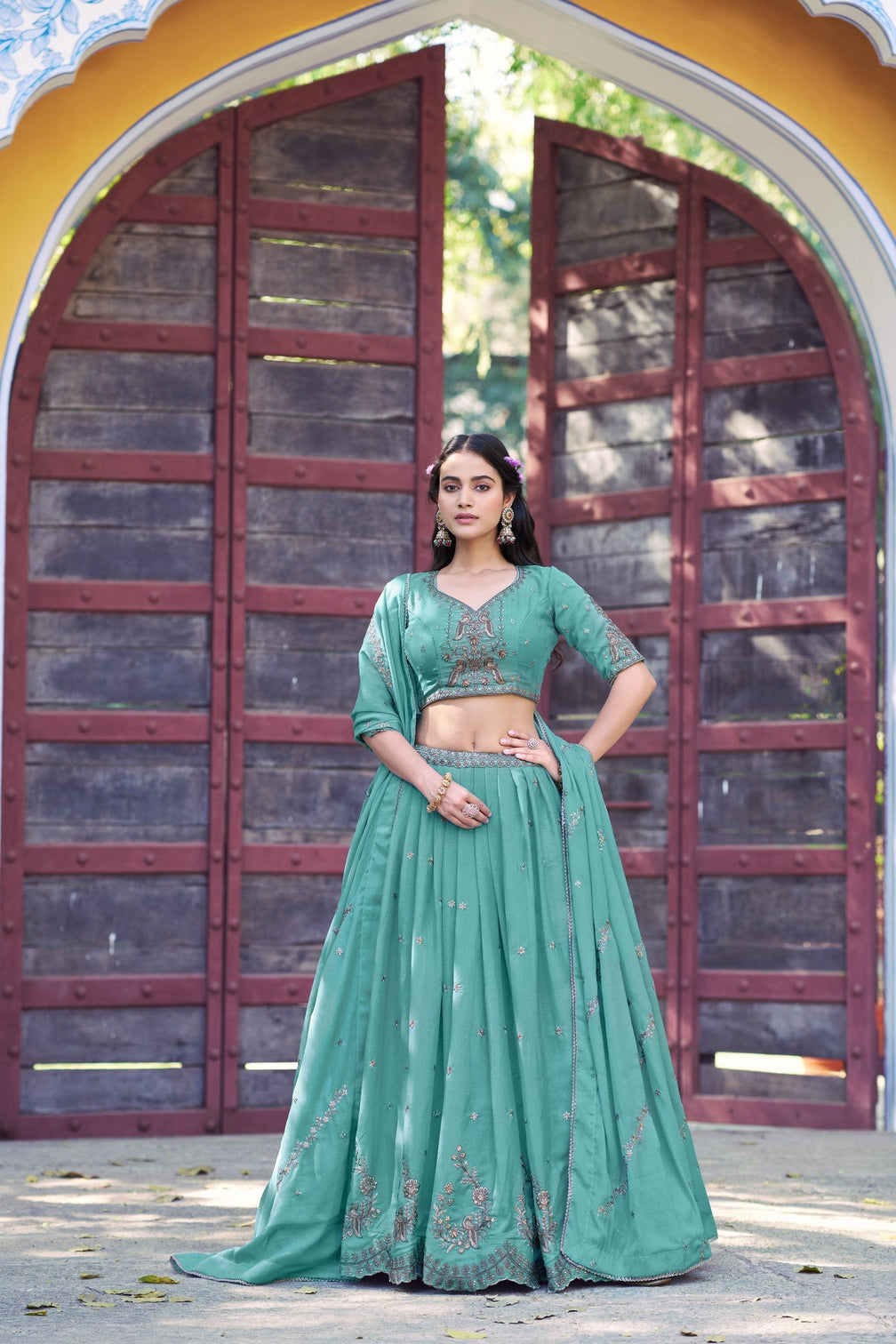 Sky Blue Georgette Embroidered Lehenga