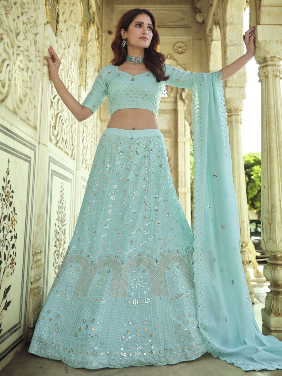 Sky Blue Georgette Festive Lehenga Choli