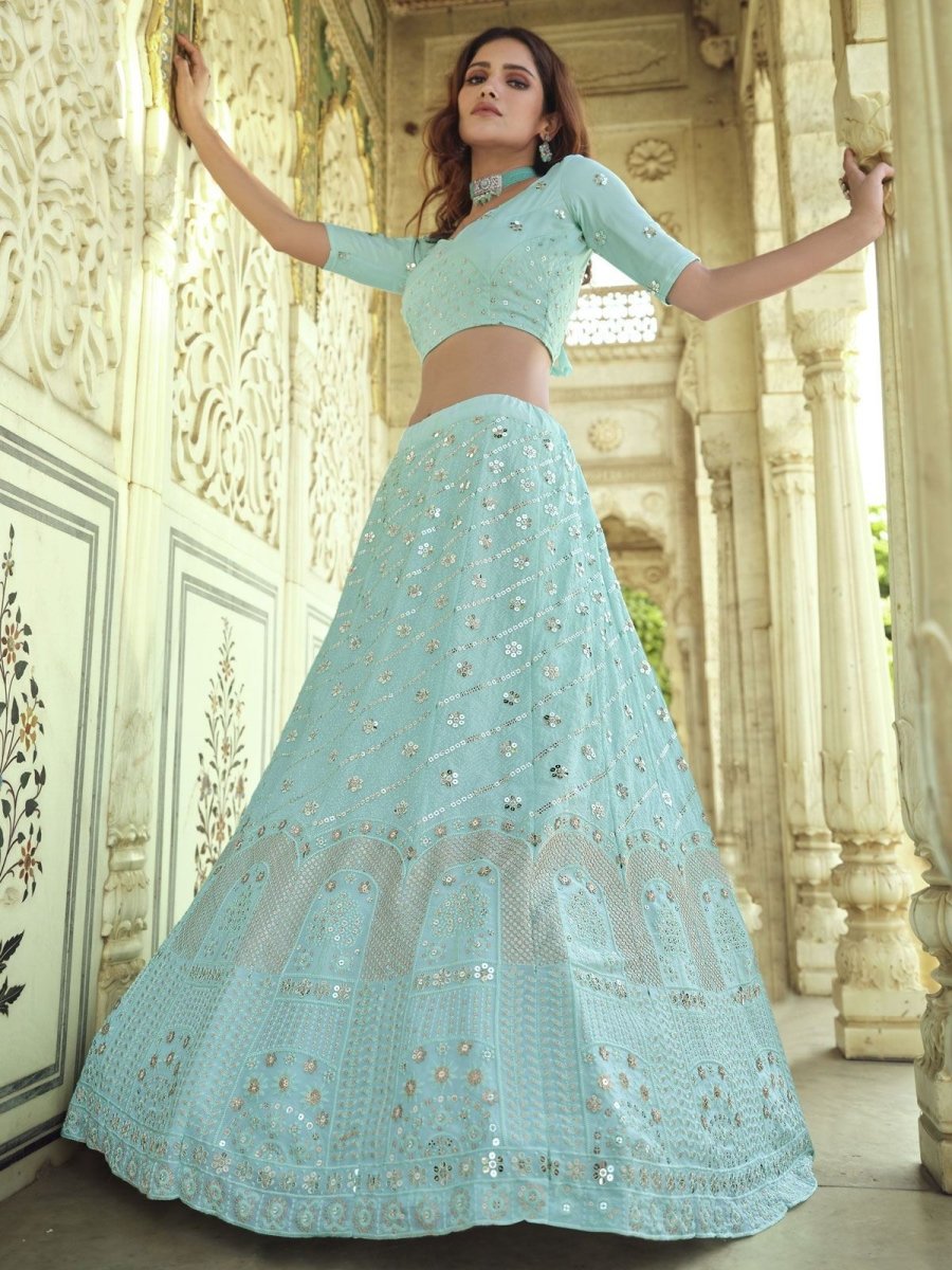 Sky Blue Georgette Festive Lehenga Choli