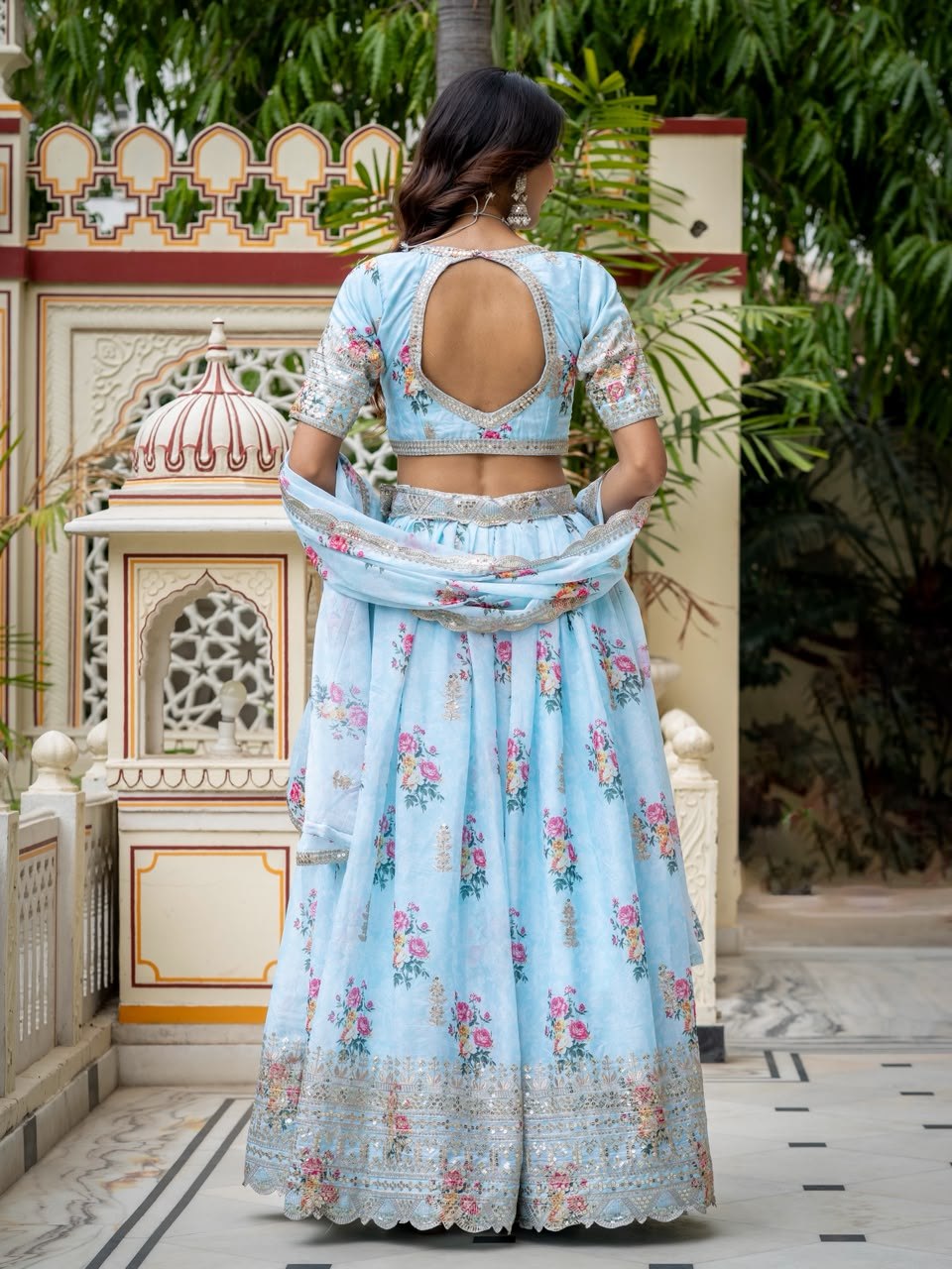 Sky Blue Lehenga Choli with Digital Print