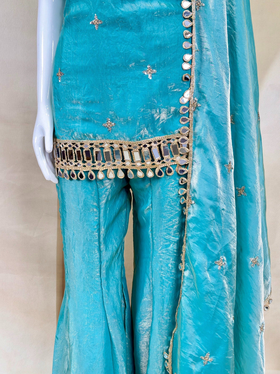Sky Blue Mirror Work Sharara Set