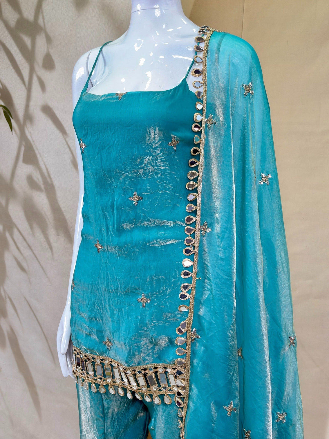 Sky Blue Mirror Work Sharara Set