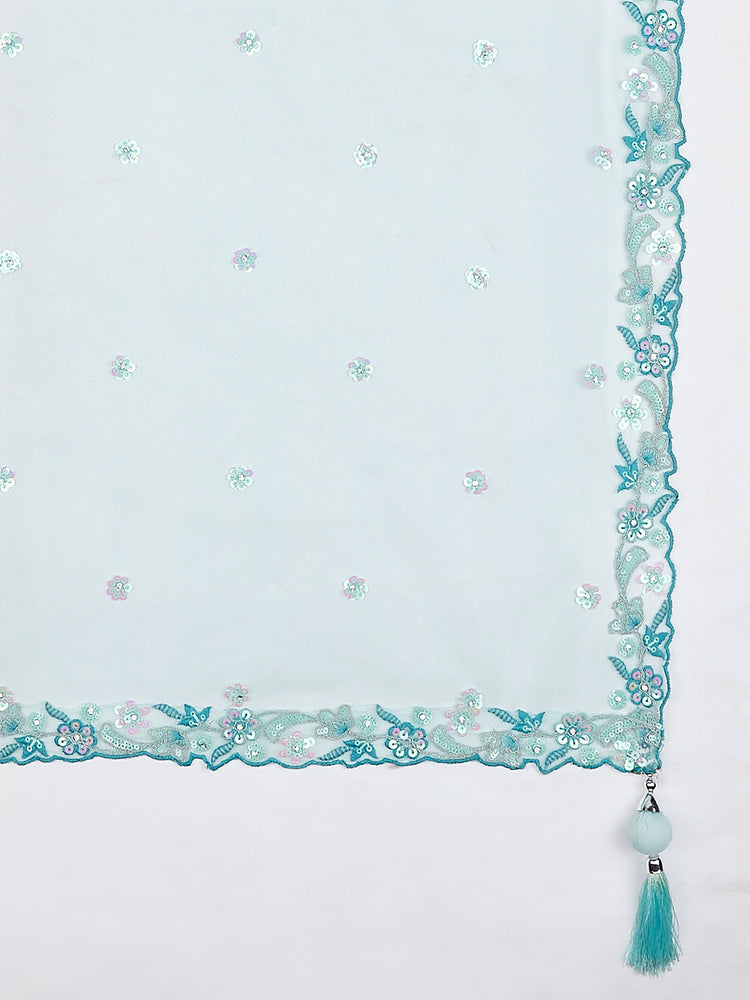 Sky Blue Organza Sequins embroidery Lehenga choli & Dupatta