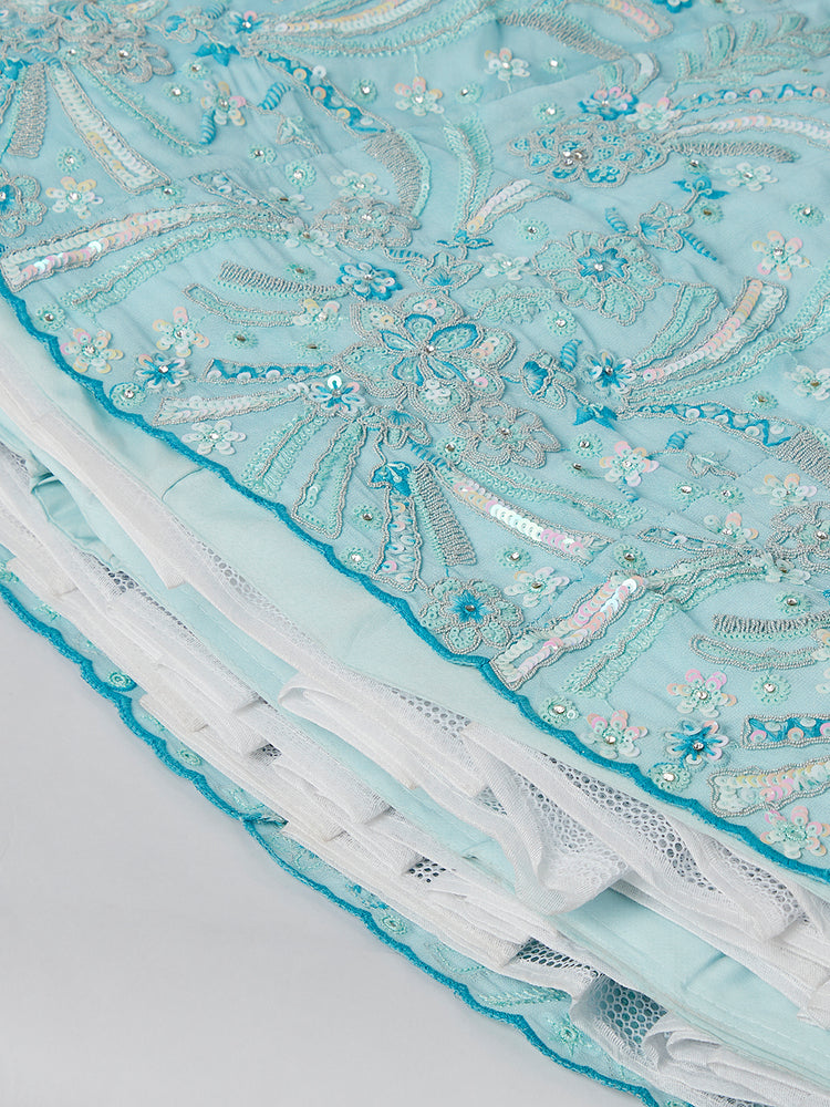 Sky Blue Organza Sequins embroidery Lehenga choli & Dupatta