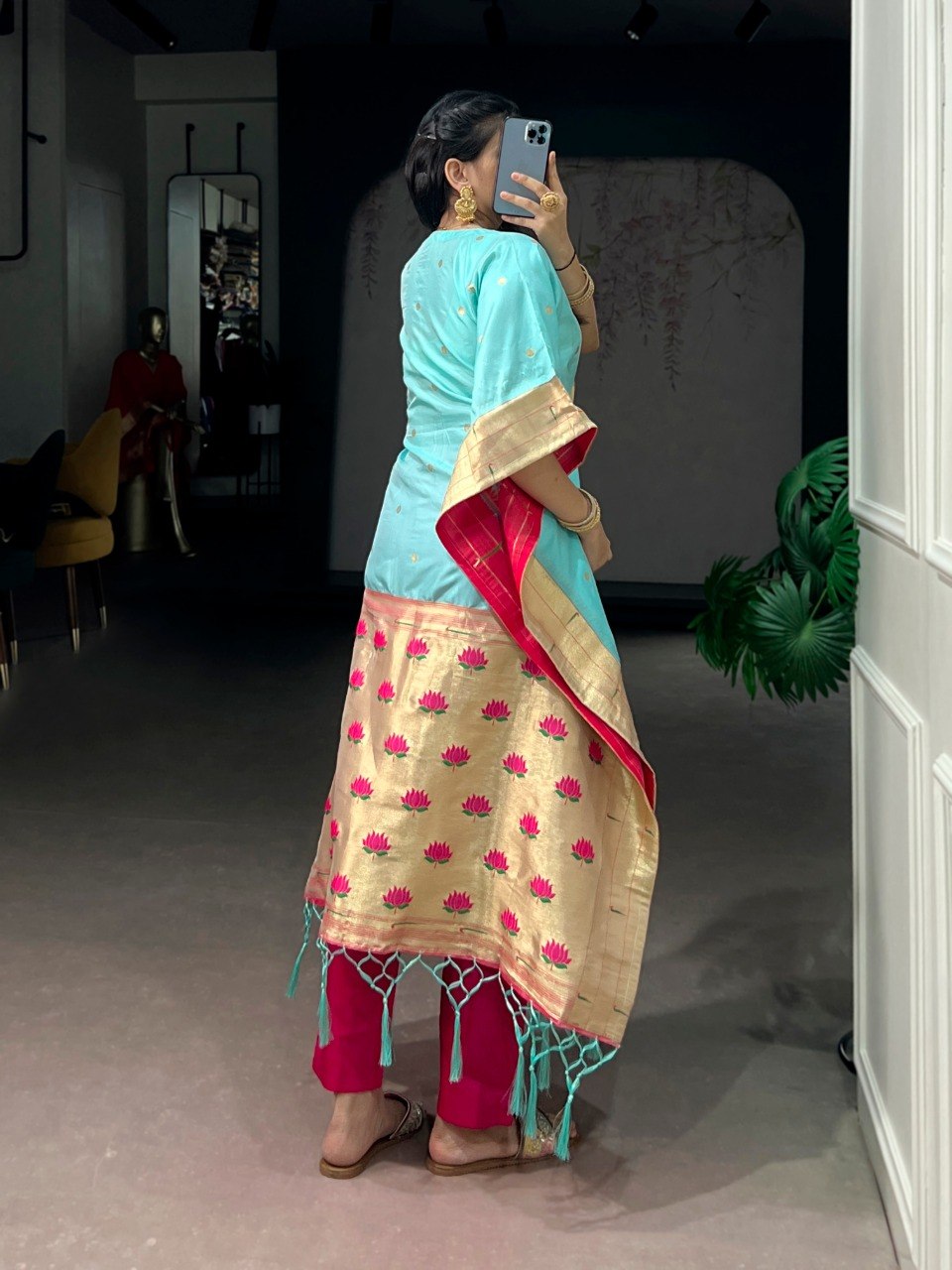 Sky Blue Paithani Zari Weaving Kaftan