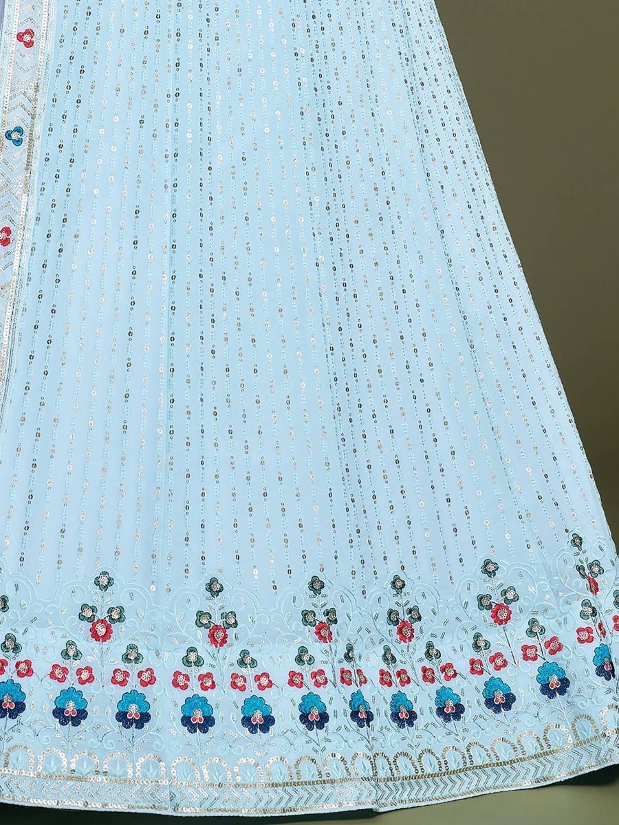 Sky Blue Pakistani Georgette Lehenga Choli For Indian Festivals & Weddings - Sequence Embroidery Work, Thread Embroidery Work,