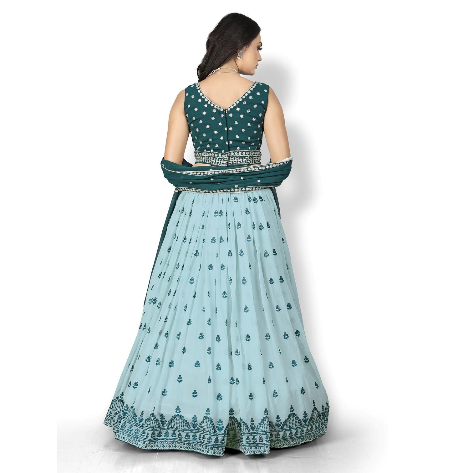 Sky Blue Party Wear Sequins Embroidered Tapetta Lehenga Choli