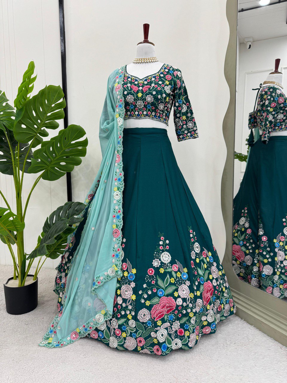 Sky Blue Premium Chinon Silk Lehenga Set with Sequin Work