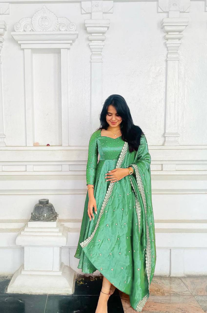 Sky Blue Premium Designer Party Wear Pur Twil Gold Net Anarkali Gown, Dupatta Set – Elegant Festive Look