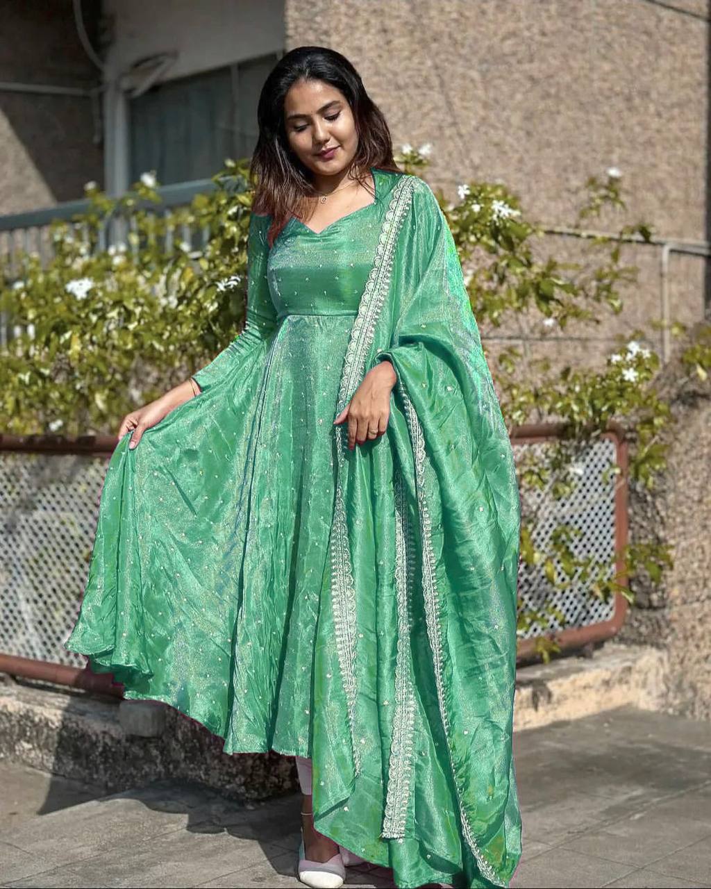 Sky Blue Premium Designer Party Wear Pur Twil Gold Net Anarkali Gown, Dupatta Set – Elegant Festive Look