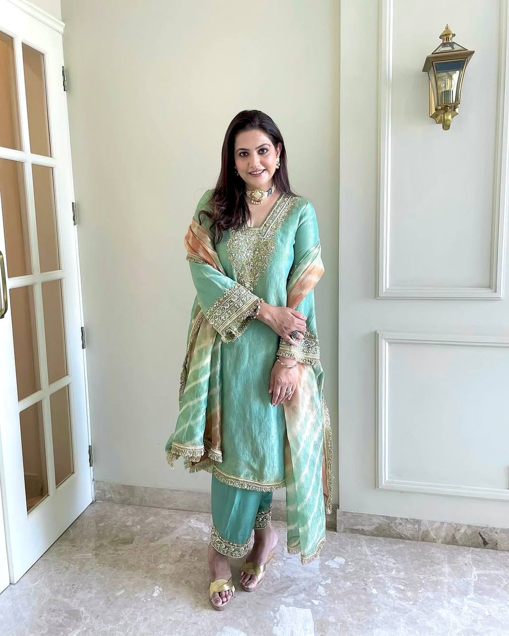 Sky Blue Premium Designer Readymade Top, Plazzo & Dupatta Collection