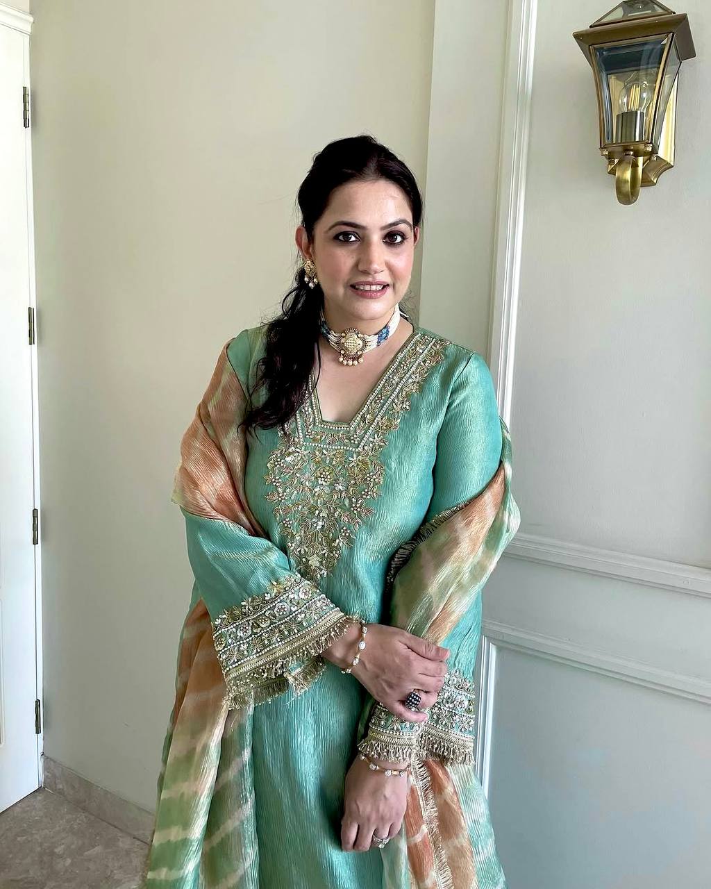 Sky Blue Premium Designer Readymade Top, Plazzo & Dupatta Collection