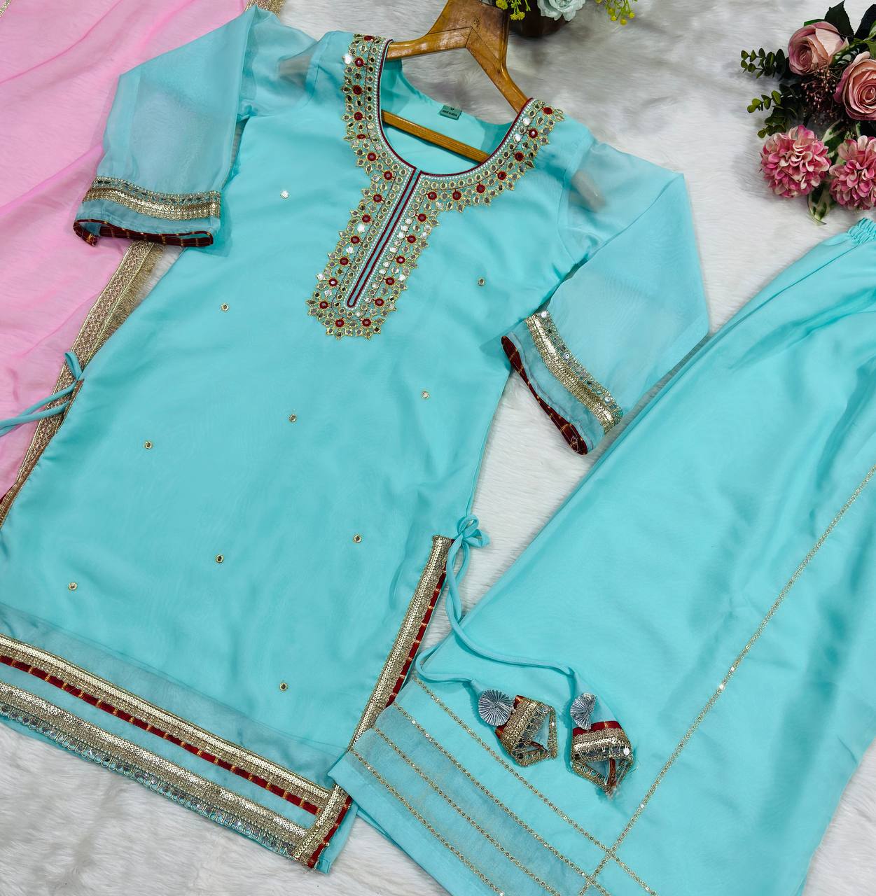 Sky Blue Premium Designer Sharara Set