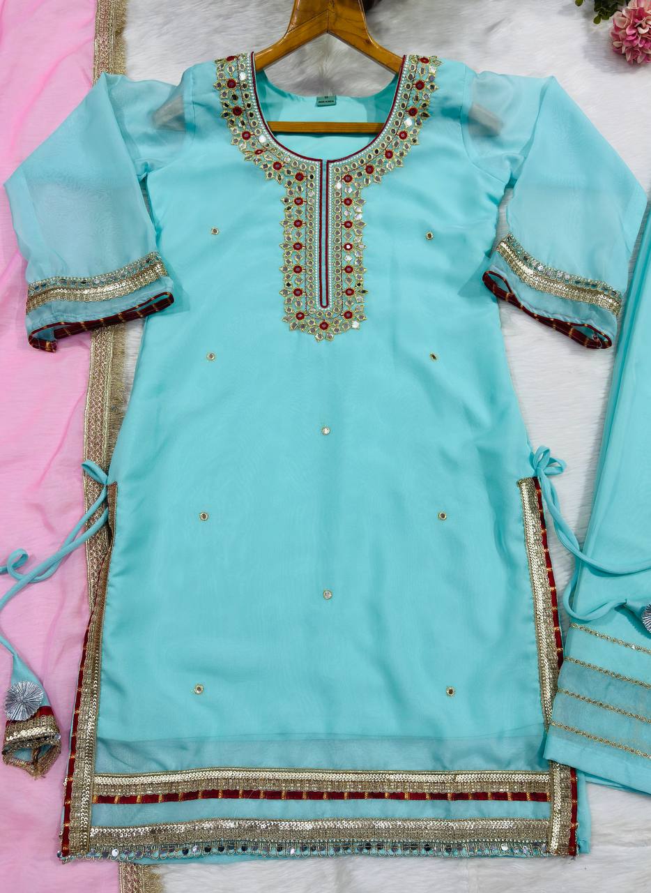 Sky Blue Premium Designer Sharara Set