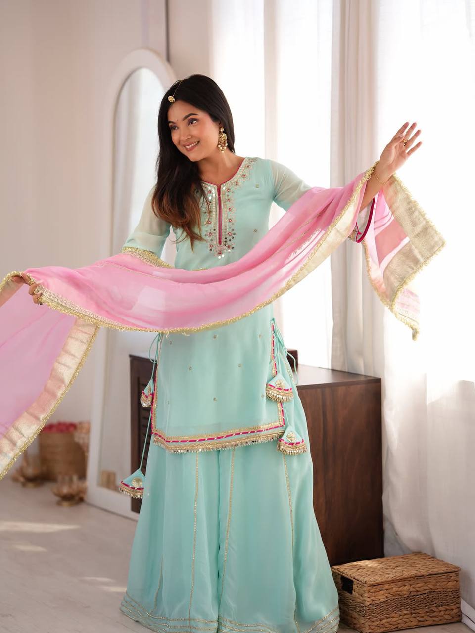 Sky Blue Premium Designer Sharara Set