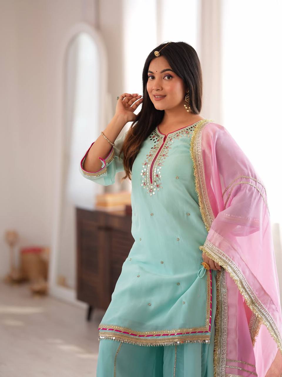 Sky Blue Premium Designer Sharara Set