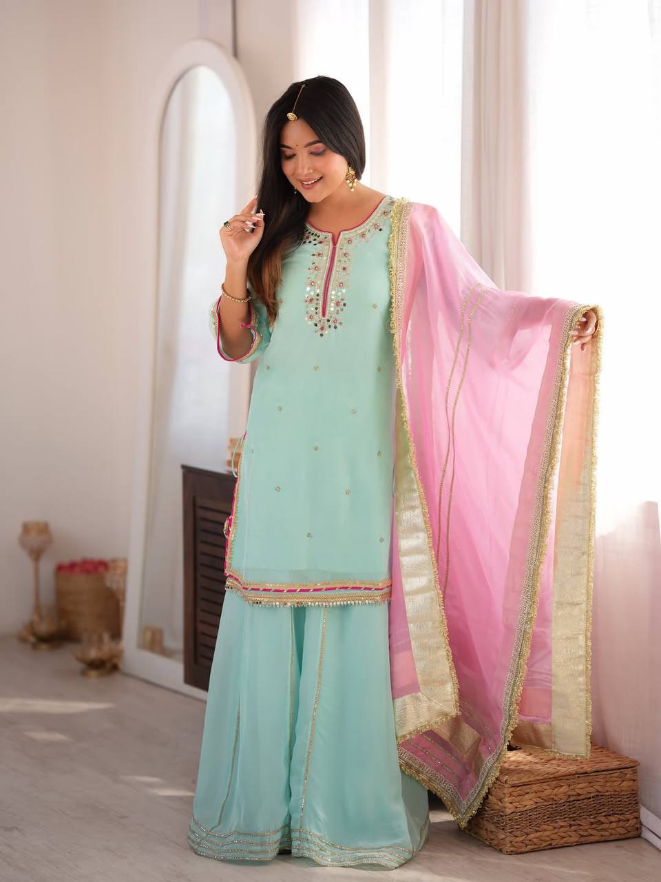 Sky Blue Premium Designer Sharara Set
