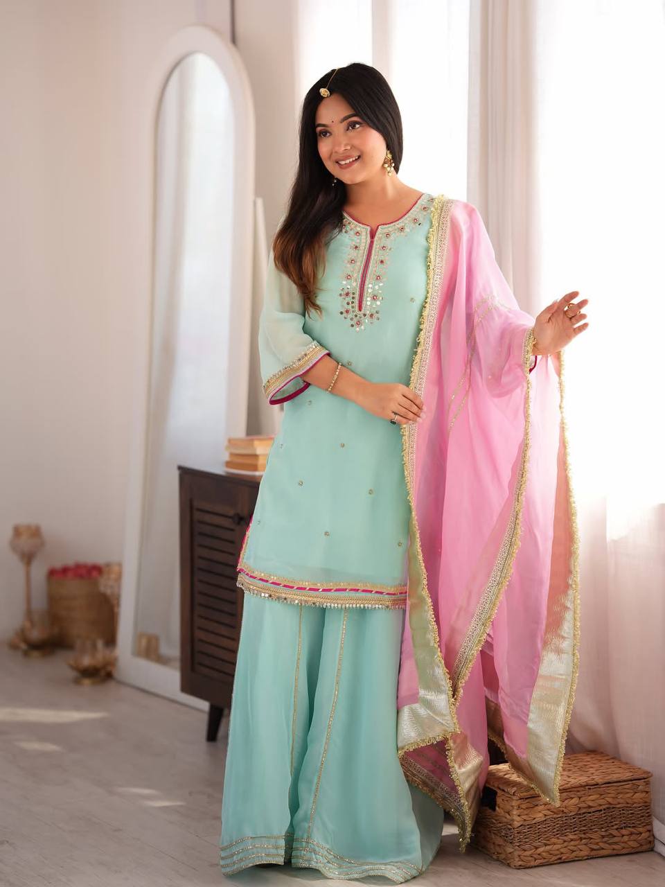 Sky Blue Premium Designer Sharara Set