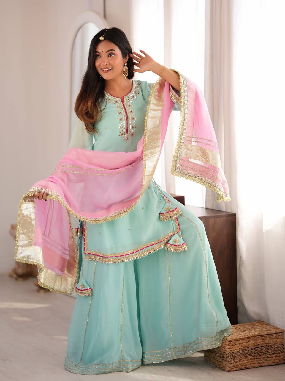 Sky Blue Premium Designer Sharara Set