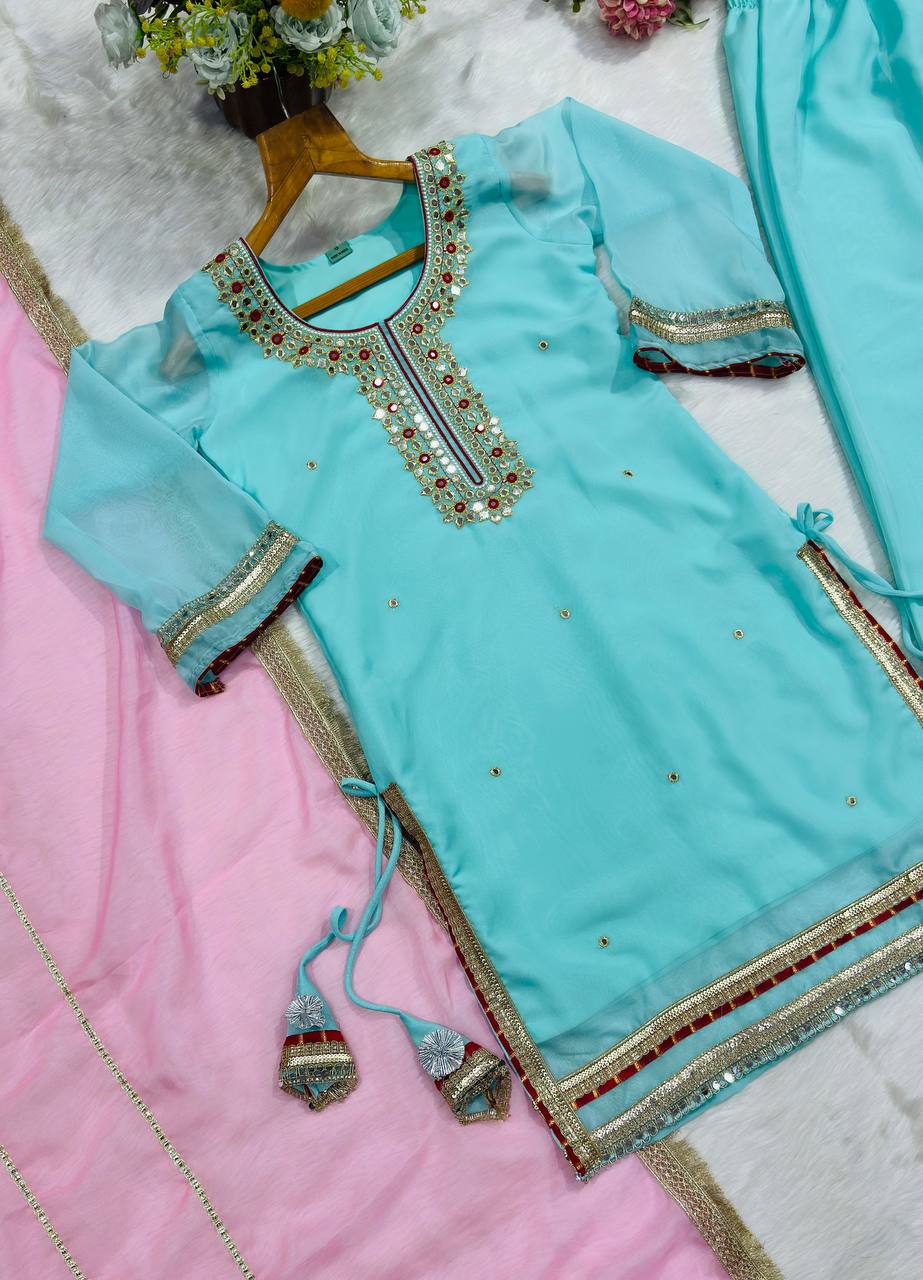 Sky Blue Premium Designer Sharara Set
