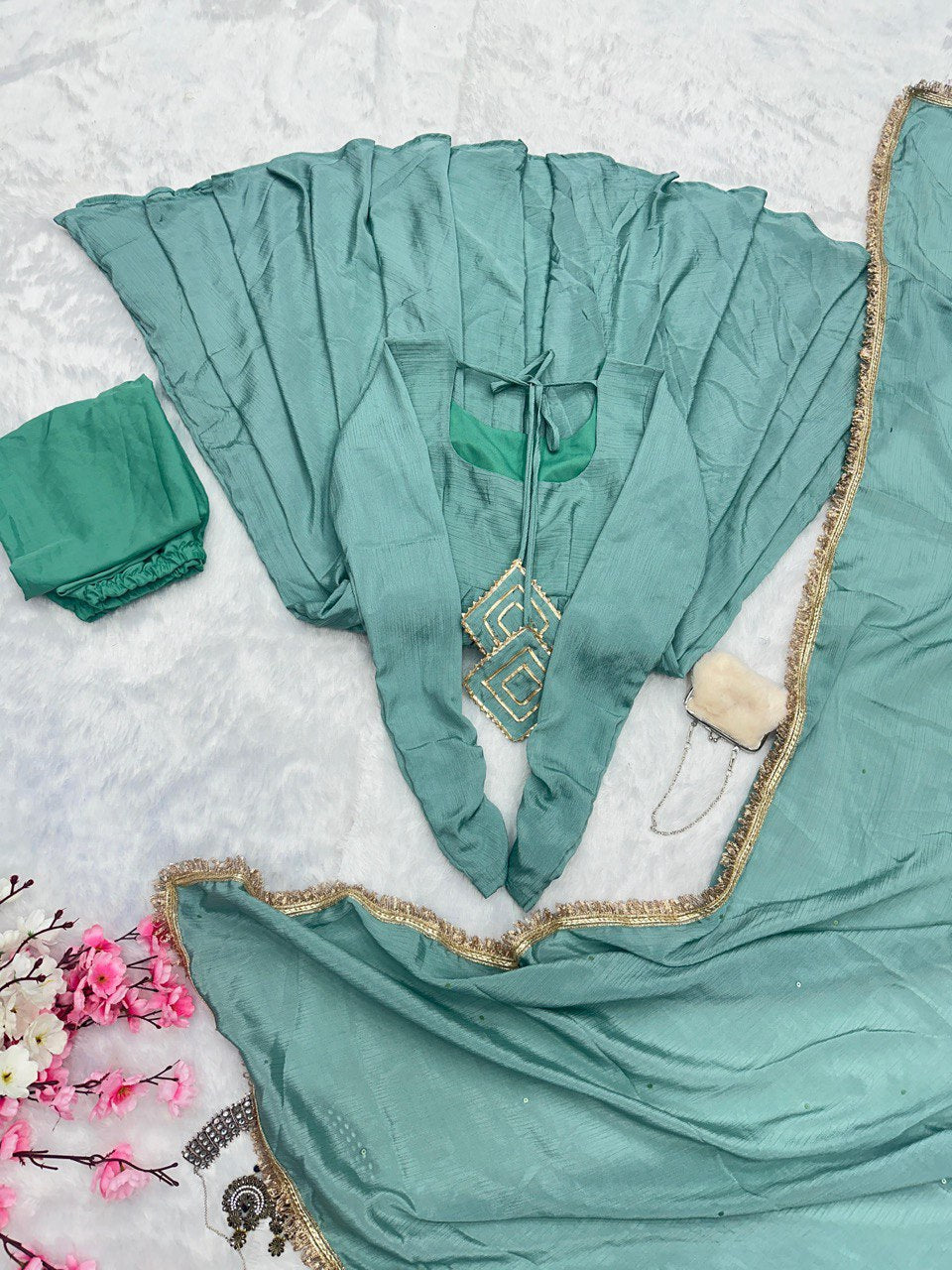 Sky Blue Exclusive Chinnon Silk Anarkali Set