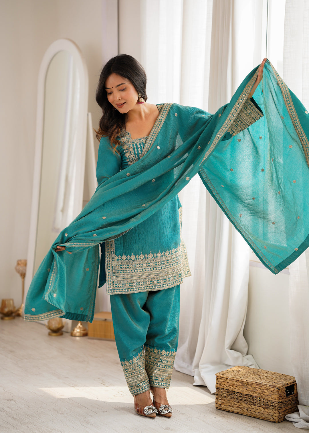 Sky Blue Silk Farshi Shalwar Suit